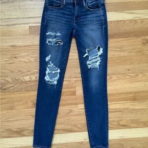 American Eagle Outfitters Dark Blue Distressed Skinny Jeans